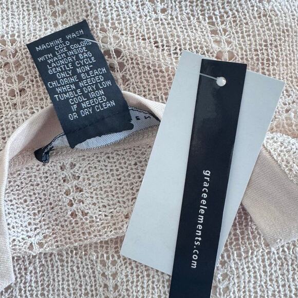 New GRACE ELEMENTS Pointelle Beige Winter White Striped Knit Layered Sweater Sm - Picture 15 of 15